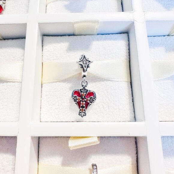 925 Sterling Silver Mexican Heart With Cross Dangle Charm Fits Pandora Bracelets - Picture 1 of 8